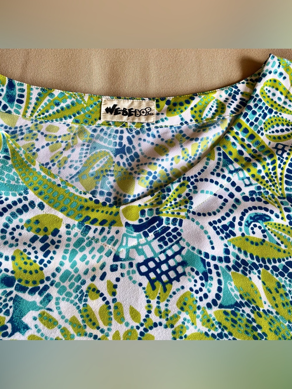 We Be Bop Abstract Floral Print Short Sleeve Women's Top Green Blue | Plus Size